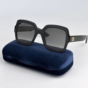 NEW Gucci GG1337S 002 Shiny Black Gradient Gray Polarized Square Women Sunglasse